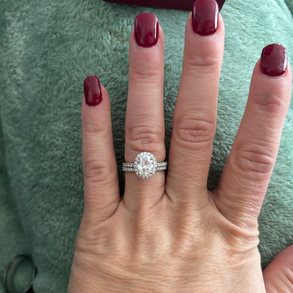 Helzberg Diamonds moissanite engagement ring set